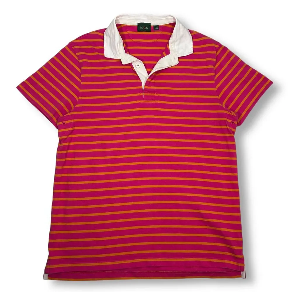 EUC J Crew Rugby Striped‎ Pink Orange Polo Shirt Short Sleeve Mens Large